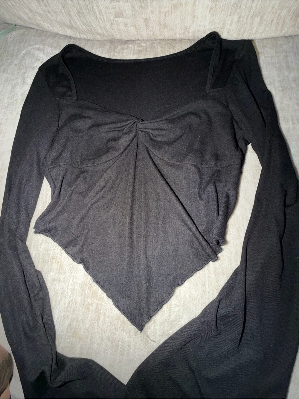Black Long-Sleeve Twist Front Women's Top